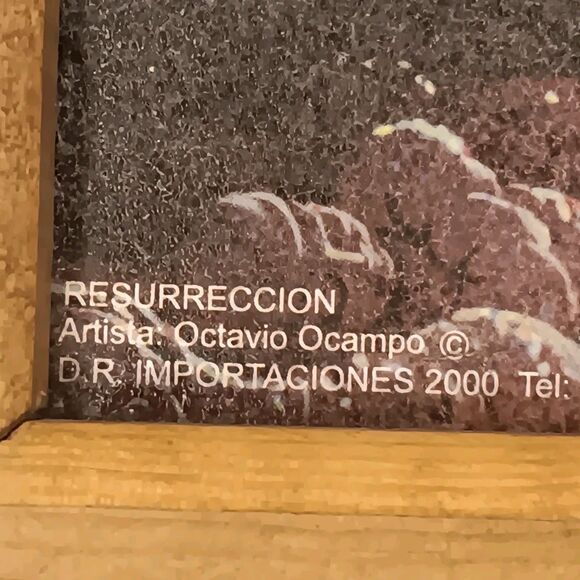 Octavio Ocampo "Resurrection" Vintage 2000 Jesus Art Print Wood Frame 13" x 18" - Picture 10 of 16